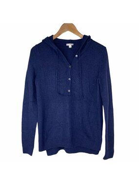 GAP Sweater Small Henley Pullover Hoodie High Low Wool Blend Navy Blue Classic
